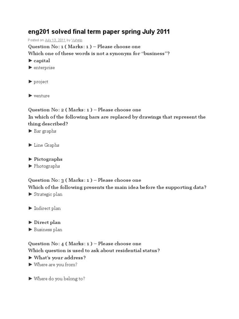 solved final term paper of eng201 solved final term paper of eng201